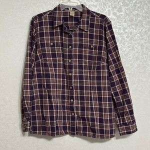 Duluth Trading Purple Plaid Flannel Shirt Button Up Long Sleeve Cooling Vents XL